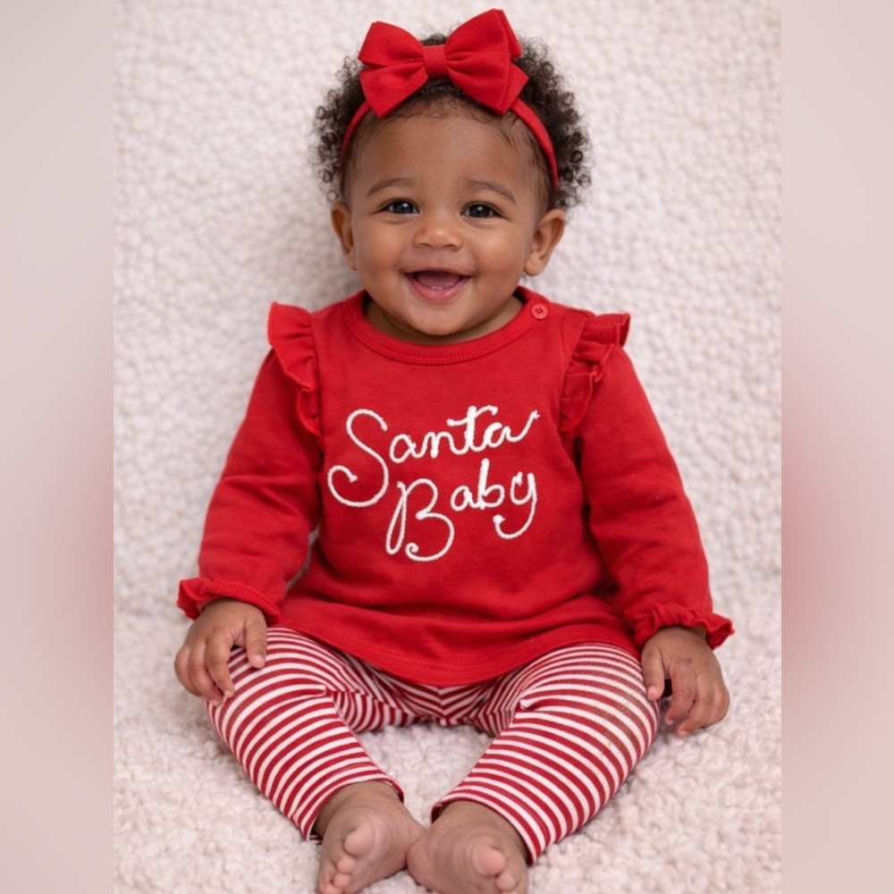 New! Santa Baby long sleeve top & legging set with matching bow